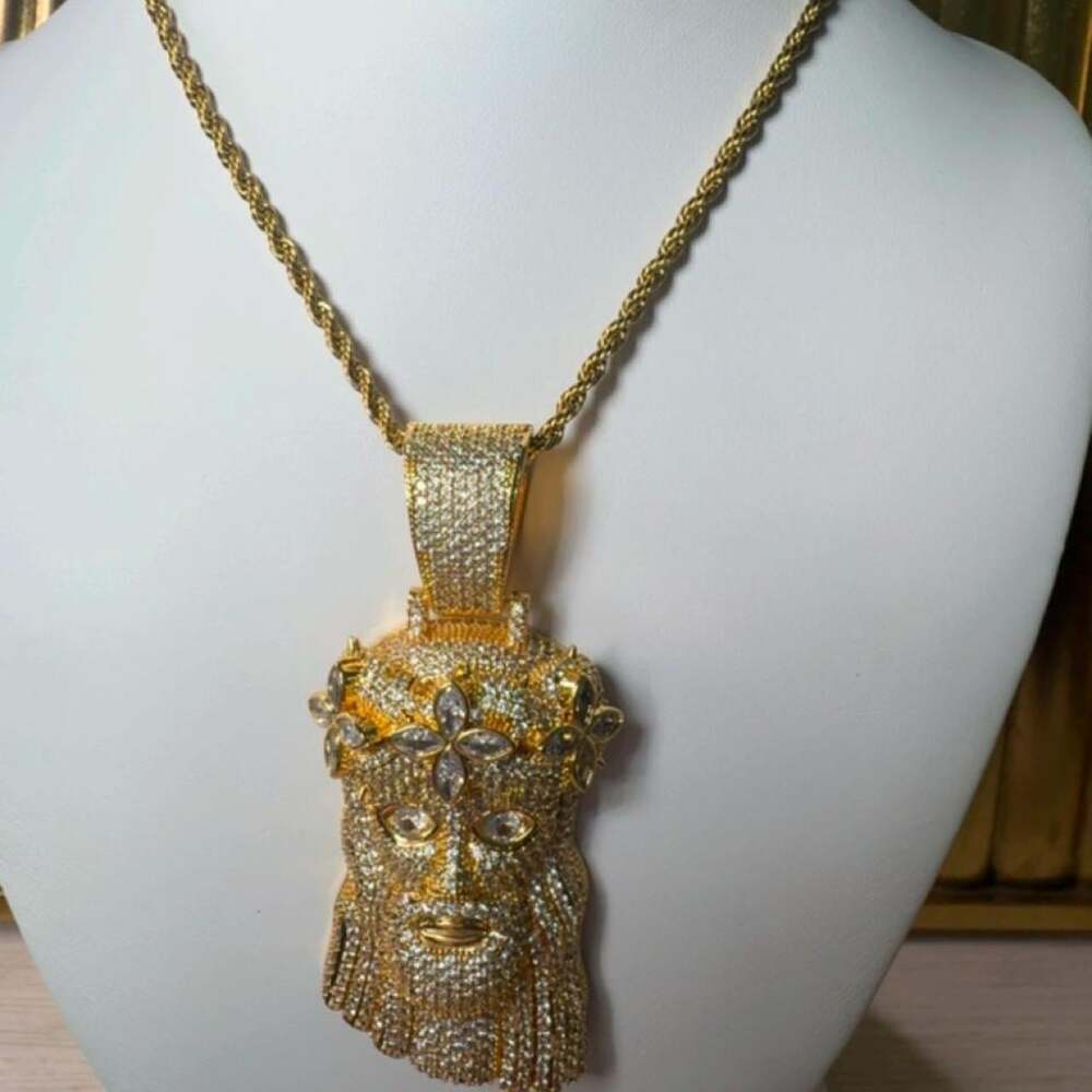 Gold Jesus Clover Pendant Necklace 897 F
